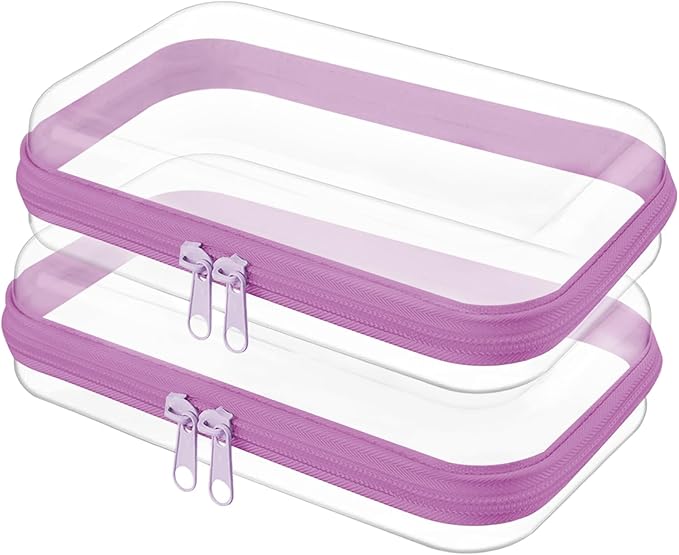 Topfinder Clear Hard Shell Zipper Case,Clear Toy Storage Pouch,Waterproof Transparent Organizer Comestic Case for Travel, Office, Home(Purple, 2*S)