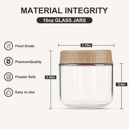 SHOWIN Overnight Oats Containers with Lids, 10oz Glass Jars with Lids 4 pcs, Taffy, Wide Mouth Mason jars for Salad, Yogurt, Snacks, Meal Prep