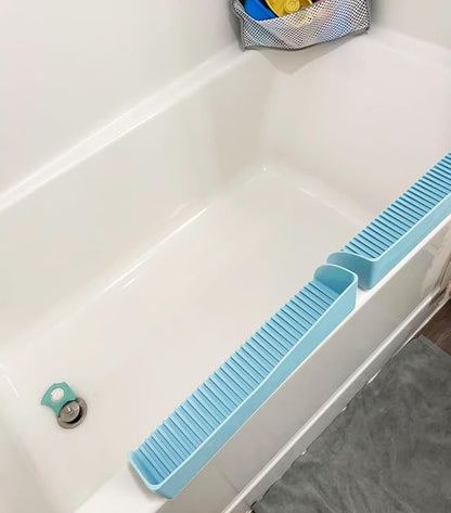 Roslim Bathtub Splash Guard for Tub - Silicone Water Splash Guard with 4 Suction Cups, Bath Toy Holder, Bathtub Play Shelf for Bathing, Bathtub Side Suction Tray, 1Pack, Blue
