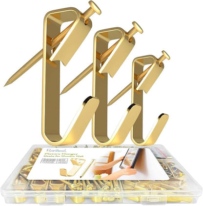 Picture Hanging Kit, Extra Thick, 30lb 20lb 10lb, Decorative Hangers, Hooks, and Hardware for Drywall and Plaster Walls with Nails, Painting, 570pcs, Gold