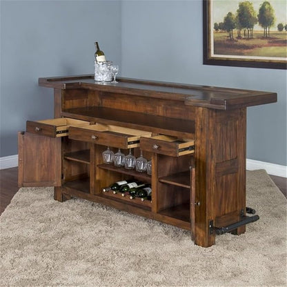 Sunny Designs Tuscany 78" Farmhouse Wood Bar Unit in Medium Brown