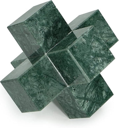 DreamsEden Geometric Sculpture, Small Green Marble Decorative Ornaments Modern Home Decor Accent Paperweight