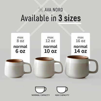 Ava Nord Small Ceramic Coffee Mugs Set of 4 | 8 oz Stoneware Coffee Cups | Lead-Free, Non-Toxic | Microwave & Dishwasher Safe | Comfortable Handle | Aesthetic Nordic Design for Cappuccino | Sage Ash
