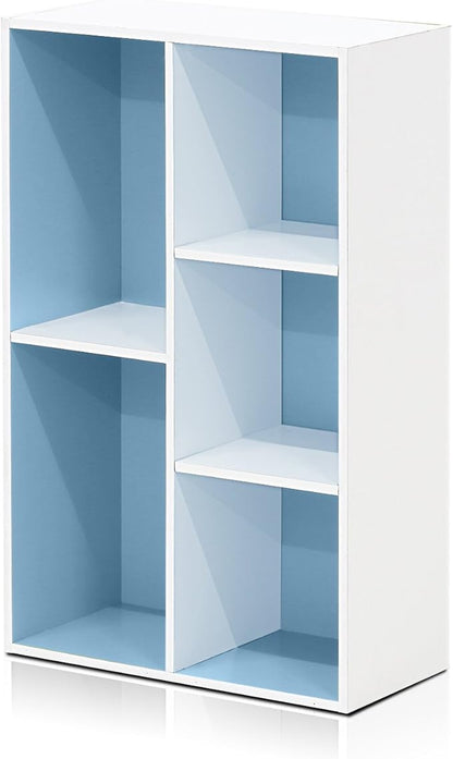 Furinno LUDER Book Shelf, 5-Cube Bookshelf, Reversible Bookcase, 9.4 x 19.5 x 31.5, for Living Room, Bedroom, Home Office, White/Light Blue