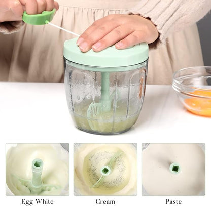 Ourokhome Manual Food Processor Vegetable Chopper, Portable Hand Pull String Garlic Mincer Onion Cutter for Veggies, Ginger, Fruits, Nuts, Herbs, etc., 900ml, Green