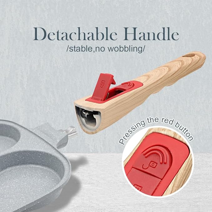 Ceramic Egg Frying Pan with Lid, Nonstick 4 Cup Fried Egg Pan with Detachable Handle, Omelette Pan Induction Compatible - Blue
