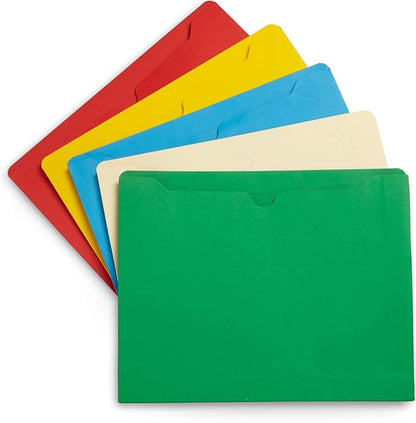 Blue Summit Supplies 1 Inch File Jackets, Expandable Folders, Heavy Duty 1 Inch Expansion Pocket File Folders Letter Size, Assorted Colors, Reinforced Straight Cut Tab,25 Pack