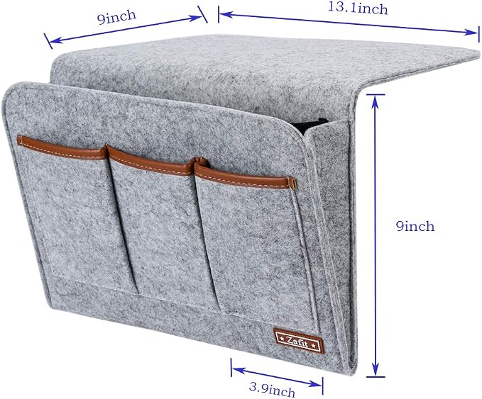 Zafit Bedside Caddy, 6 Pockets Large Size Bedside Storage Organizer Bedside Organizer Caddy for Magazine Remotes Phone (13.4'' x 18.1'', Light Grey)