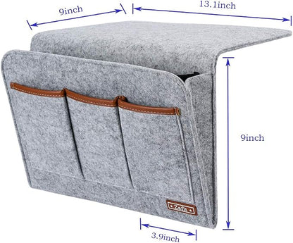 Zafit Bedside Caddy, 6 Pockets Large Size Bedside Storage Organizer Bedside Organizer Caddy for Magazine Remotes Phone (13.4'' x 18.1'', Light Grey)