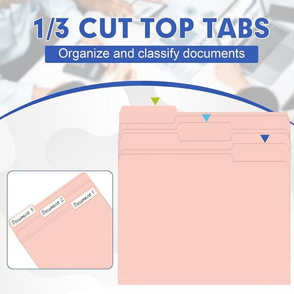 File Folder, HERKKA 120 Pack 1/3 Cut Tab File Folders, File Folders Great for Organizing and Filing, Letter Size, Pink