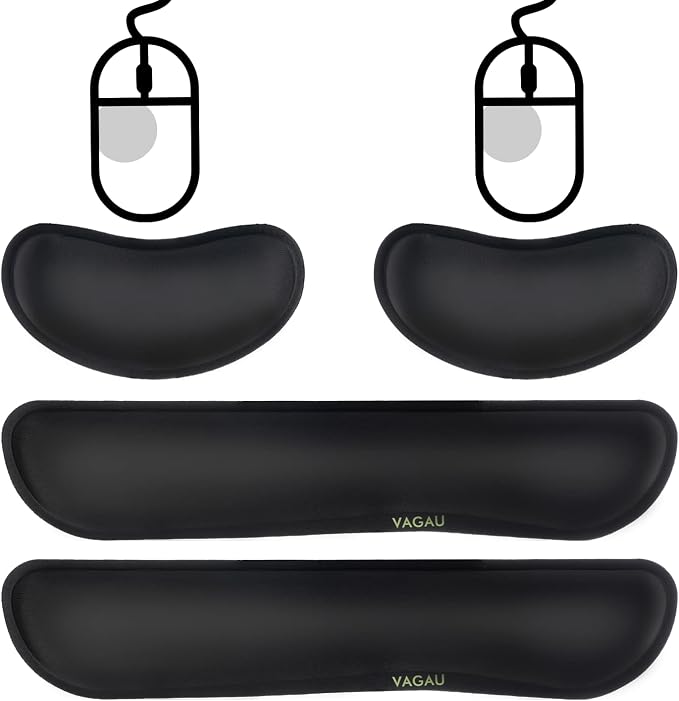 VAGAU Premium Keyboard Wrist Rest and Mouse Pad Wrist Support, Ergonomic Memory Foam Set for Office, Laptop, Mac, Computer and Gaming, Comfortable Typing &Wrist Pain Relief (2 Pack)