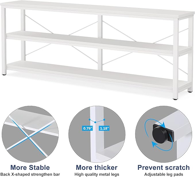 Tribesigns 71" Sofa Tables,Extra Long Couch Table, Narrow Long Console Table, Entryway Table,Sofa Table with 3 Tiers Storage Shelves (White)