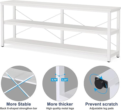 Tribesigns 71" Sofa Tables,Extra Long Couch Table, Narrow Long Console Table, Entryway Table,Sofa Table with 3 Tiers Storage Shelves (White)