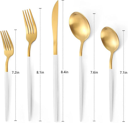 VANVRO Matte White Gold Silverware Set, 20-Piece Stainless Steel Flatware Set, Satin Finish tableware Cutlery Set, Service for 4, Home and Restaurant, Dishwasher Safe