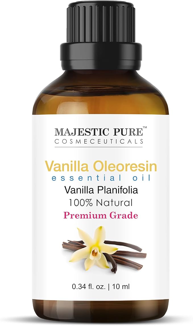 Majestic Pure Essential Oil with Glass Dropper - 100% Pure and Natural - Essential Oils for Diffuser, Aromatherapy, Soap and Candle Making, Vanilla Essential Oil, Vanilla Oil, 0.3 Fl Oz
