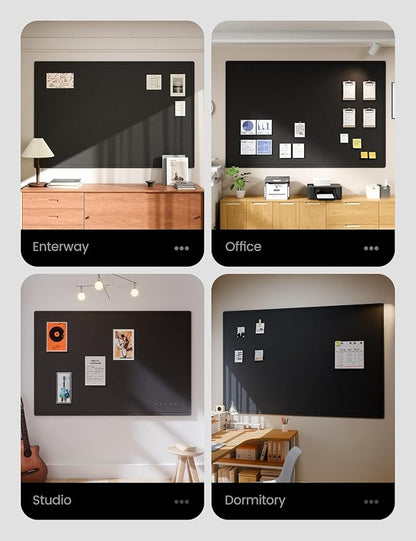 Fluxynara Large Bulletin Board, 70.8" x 47.2" Cork Board Alternative with 48 Safe Removable Adhesive Tabs, Foldable Felt Pin Board for Home Office, Classroom, Bedroom,Entryway for Walls— Black