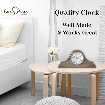 Mantel Clock Battery Operated - Grey Ash Wooden Farmhouse Mantle Clock for Living Room Decor Above Fireplace, Office, Shelf & Home Décor Gift 15x7.5 - Silent Wood Mantel Clock for Living Room Table