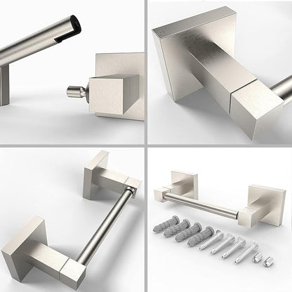 Ruacq Toilet Paper Holder Brushed Nickel 2 Pack Double Post Pivoting Square Tissue Holders Roll Holder Hangers Toilet Paper Stand Stainless Steel and Zinc Alloy Modern Wall Mounted