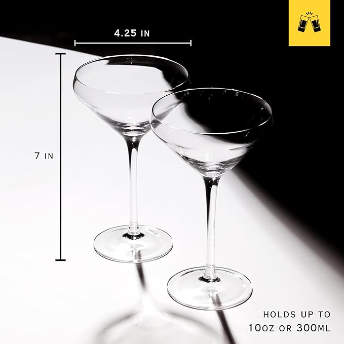 LEMONSODA Hand Blown Classic Martini Glasses Manhattan, Cosmopolitan, Espresso Martini, Lemon Drop, Dirty Martini - Inspired by 1930's-50's Cocktail Culture - 6oz/10oz (Set of 24, 10oz) (2270)