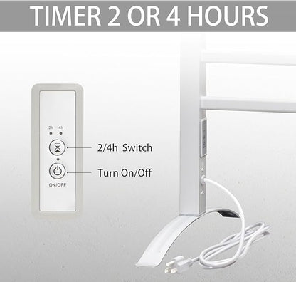 KEG Towel Warmer 8 Bars for Bathroom Freestanding or Wall Mounted Bath Towel Heater Plug-in with Built-in Timer Silver