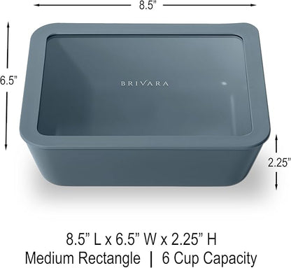 BRIVARA HOME Ceramic Coated Glass Food Storage Container | No PTFE, PFOA, PFAS, and BPA | Reusable Non Toxic Meal Prep Container with Glass Lid | Easy To Store | 6 Cup Rectangle [Dusk]