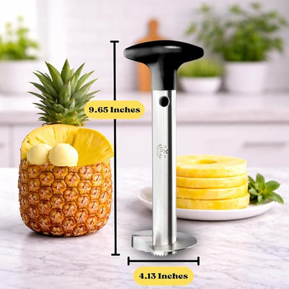 Zulay Kitchen Stainless Steel Pineapple Corer & Slicer – Heavy Duty Pineapple Cutter & Eye Removal Tool – Effortless Core Remover Tool with Sharp Reinforced Blade & Ergonomic Handle - Black