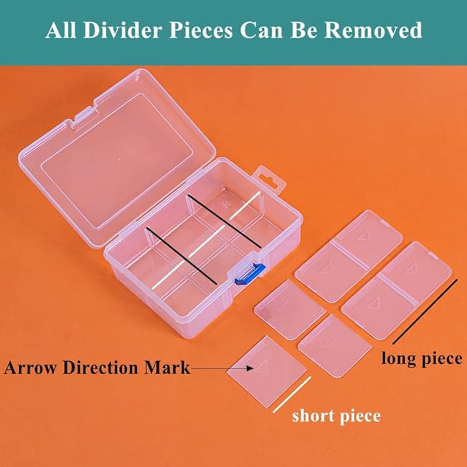 BangQiao 3 Pack Plastic Removable Divider Box and Storage Case for Small Parts, Hardware and Craft, 6 Grids, Clear