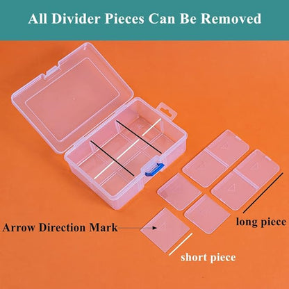 BangQiao 3 Pack Plastic Removable Divider Box and Storage Case for Small Parts, Hardware and Craft, 6 Grids, Clear