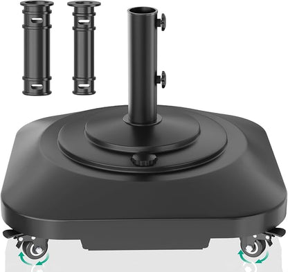 QZER Umbrella Base with 5 Wheels, Upgraded 145lb Umbrella Stand Base, Heavy Duty & Windproof, Fillable Umbrella Base Mobile Umbrella Outdoor for Patio, Deck, Poolside, Lawn, Fits Most Sized Umbrellas
