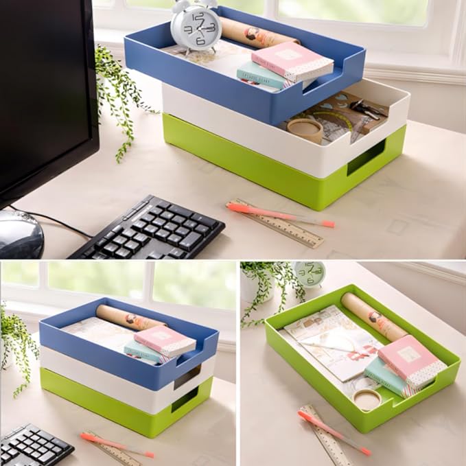 Letter-Size Tray, Desk Drawer Organizer, A4 Plastic Paper Tray for Office, School, Home Storage, and Storage Containers for Gift Wrap, and Crafts (Green)