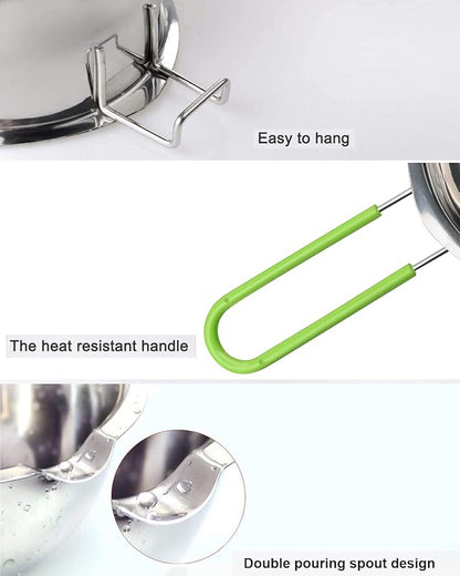 Double Boiler Pot Set, Stainless Steel Melting Pot with Silicone Spatula for Melting Chocolate, Soap, Wax, Candle Making (600ml and 1600ml,Green)