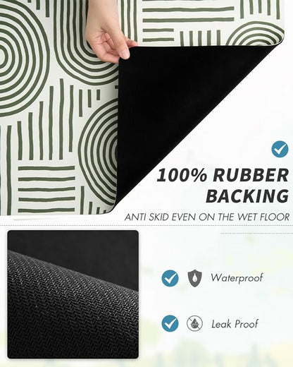 AMOAMI Coffee Mat Hide Stain Rubber Backed Absorbent Dish Drying Mat for Kitchen Counter - Fits Under Coffee Maker or Machine - Green Line 16x24