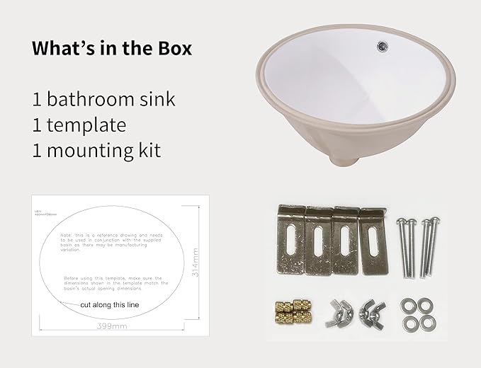 18 Inch Vessel Sink Oval Undermount Bathroom Sink Ceramic Vanity Sink with Overflow, White UB-11