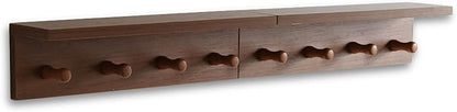 Entrance Coat Rack ，Coat Hooks, Wall-Mounted Wooden Hook Rack, Wall-Mounted Shelves are Very Suitable (Teak Color Finish—A-2)