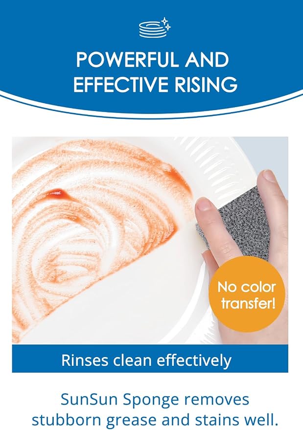 SunSun Sponge Kitchen Sponges, Made in Japan All Surface Scratch-Free Odor Resistant Durable Long-Lasting Sponge for Dishwashing, Pastel Color, 4 Count