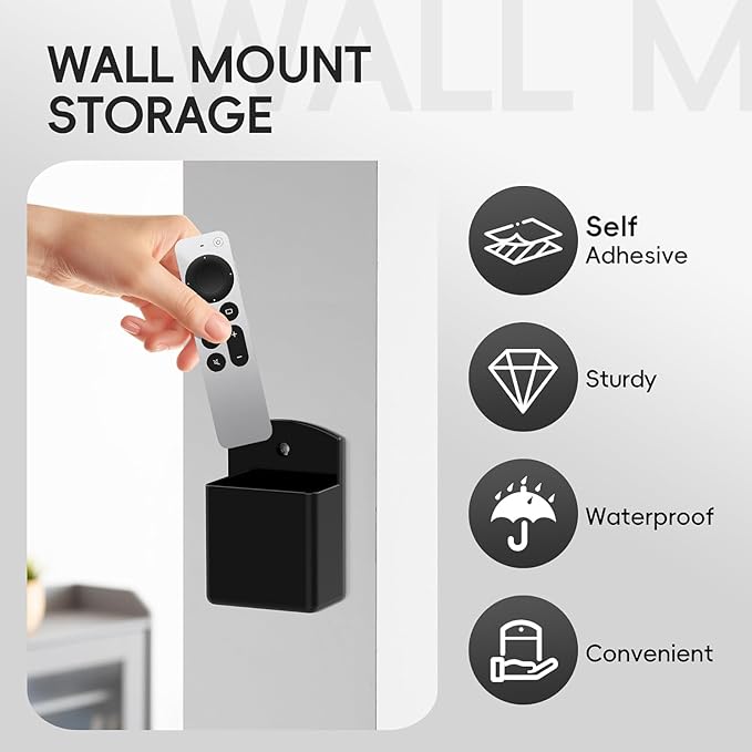 DRQ 4pc Adhesive Remote Control Holder, Wall Mount TV Controller Holder, TV Remote Organizer, Wall Pen Holder Desk Accessories Storage for Home Office School, Black