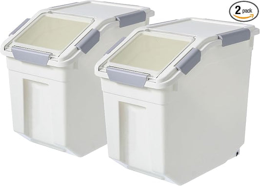 HANAMYA 10 Liter / 20 lbs Rice Storage Container with Measuring Cup, BPA free, For Rice | Grain | Pet Food | Flour, 2 count, White