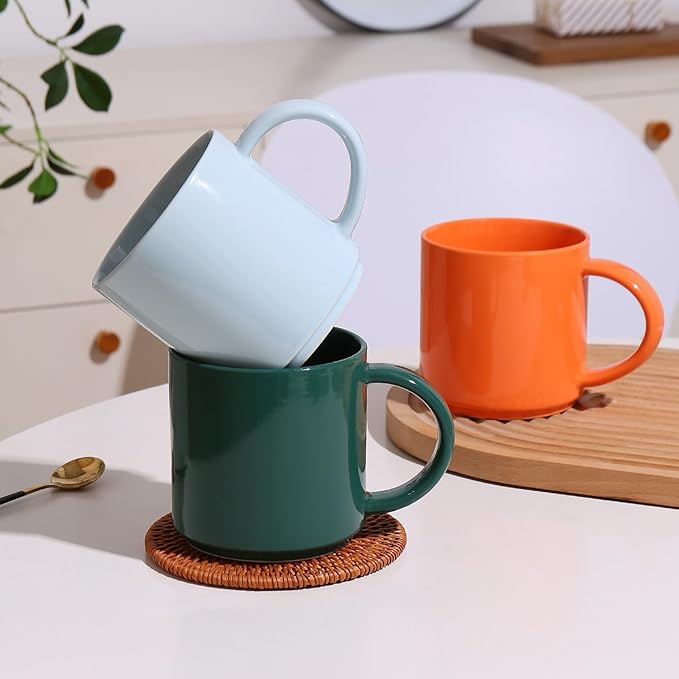 Coffee Mug Set of 4, 16oz Multicolor Ceramic Mugs in Orange, Light Blue, Cream & Green, Modern Coffee Cups, Dishwasher & Microwave Safe, Home & Office Use