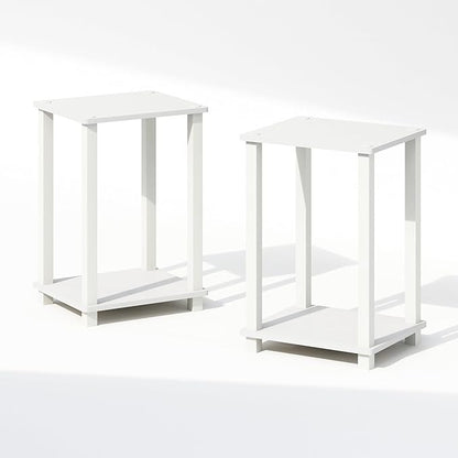Furinno Simplistic Night Stand Set of 2, 2-Tier Small Nightstand with Open Shelf, Toolless Bedside Table, End Table, Side Table, for Bedroom, Closet, Dorm, White