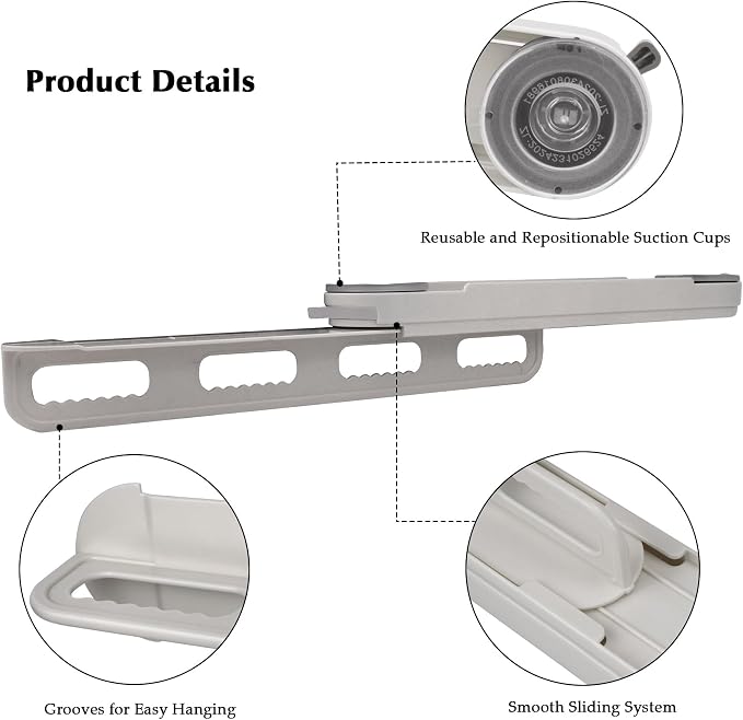 Pull Out Closet Rod, Suction Cup Valet Rod for Closet, No Drilling Extendable Closet Hanger Organizer, Sliding Wardrobe Clothing Rail, 14 Inch, Gray