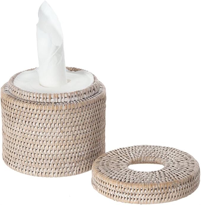 KOUBOO La Jolla Toilet Paper Roll Cover | Wicker Bathroom Decor | Freestanding Toilet Paper Storage, Basket with Lid, Bathroom Essentials, Decorative Tissue Holder, White-Wash