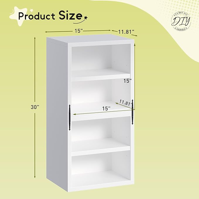 2-Tier Stackable Cube Storage Organizer, DIY Bookcase with 2 Removable Open Shelves & Anti-Tip Design, Cube Book Shelf for Bedroom, Office, Dorm,15" W x 11.81" D x 30" H, White