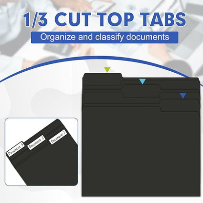 File Folder, HERKKA 120 Pack 1/3 Cut Tab File Folders, File Folders Great for Organizing and Filing, Letter Size, Black