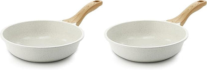 SENSARTE Nonstick Ceramic Frying Pan Skillet, 8-Inch Omelet Pan, Healthy Non Toxic Chef Pan, Induction Compatible Egg Pan with Heat Resistant Handle, PFAS-Free, White (Pack of 2)