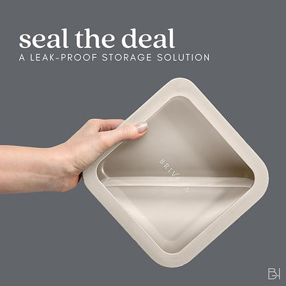 BRIVARA HOME Ceramic Coated Glass Food Storage Container | No PTFE, PFOA, PFAS, and BPA | Reusable Non Toxic Meal Prep Container with Glass Lid | Easy To Store | 6 Cup Rectangle [Crema]