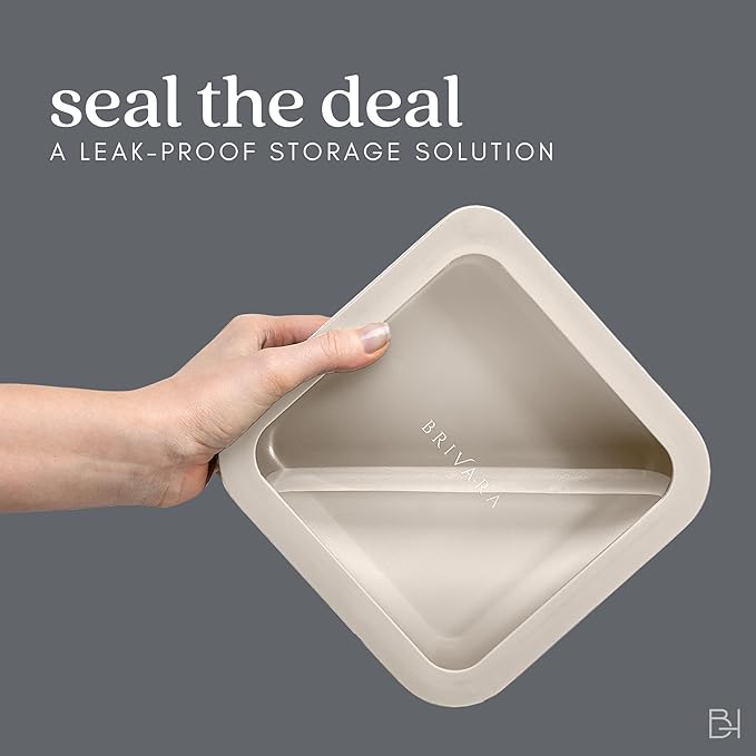 BRIVARA HOME Ceramic Coated Glass Food Storage Container | No PTFE, PFOA, PFAS, and BPA | Reusable Non Toxic Meal Prep Container with Glass Lid | Easy To Store | 3 Cup Rectangle [Crema]