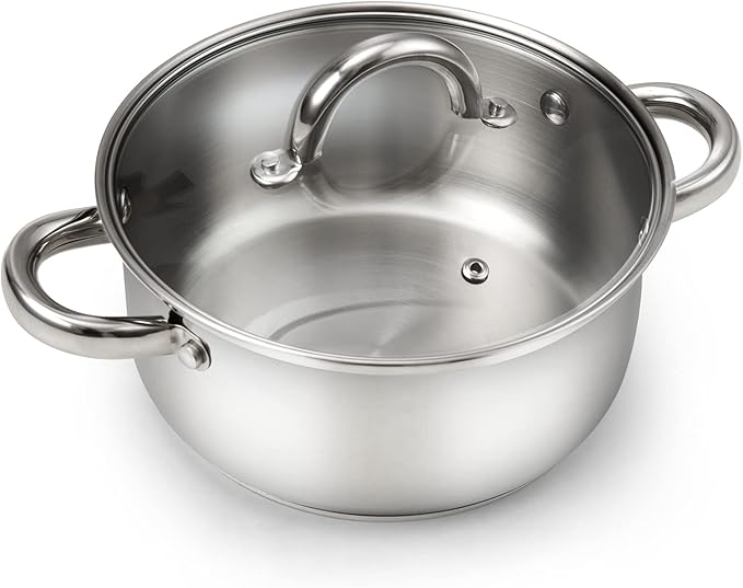 Cook N Home Basics 3 Quart Stainless Steel Stock Pot with Lid, Cooking Pot for Pasta, Soup, Sturdy Handle, Stockpot with Even Heating, Oven & Dishwasher Safe, Cookware for Canning, Boiling, Simmer