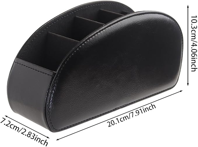 Remote Control Holder, PU Leather Remote Caddy Desktop Organizer with 5 Spacious Compartments for TV Remotes/Media Controllers/Office Supplies(Black)