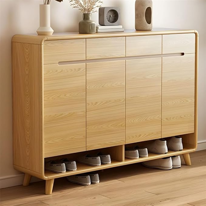 NIUYAO Shoe Storage Cabinet with 4 Drawers Solid Wood Morden Simple Style Free Standing Hidden Shoe Racks Organizer for Entrance Hallway Entryway -Wood 63" L x 14" W x 40" H