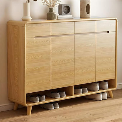 NIUYAO Shoe Storage Cabinet with 4 Drawers Solid Wood Morden Simple Style Free Standing Hidden Shoe Racks Organizer for Entrance Hallway Entryway -White Wood 63" L x 14" W x 40" H